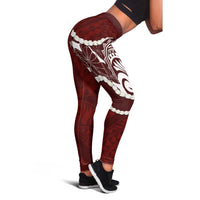 Aloha Hawaii Kalo Pikake Lei Leggings Chest Tattoo Oxblood Hawaiian Pattern LT14 - Polynesian Pride