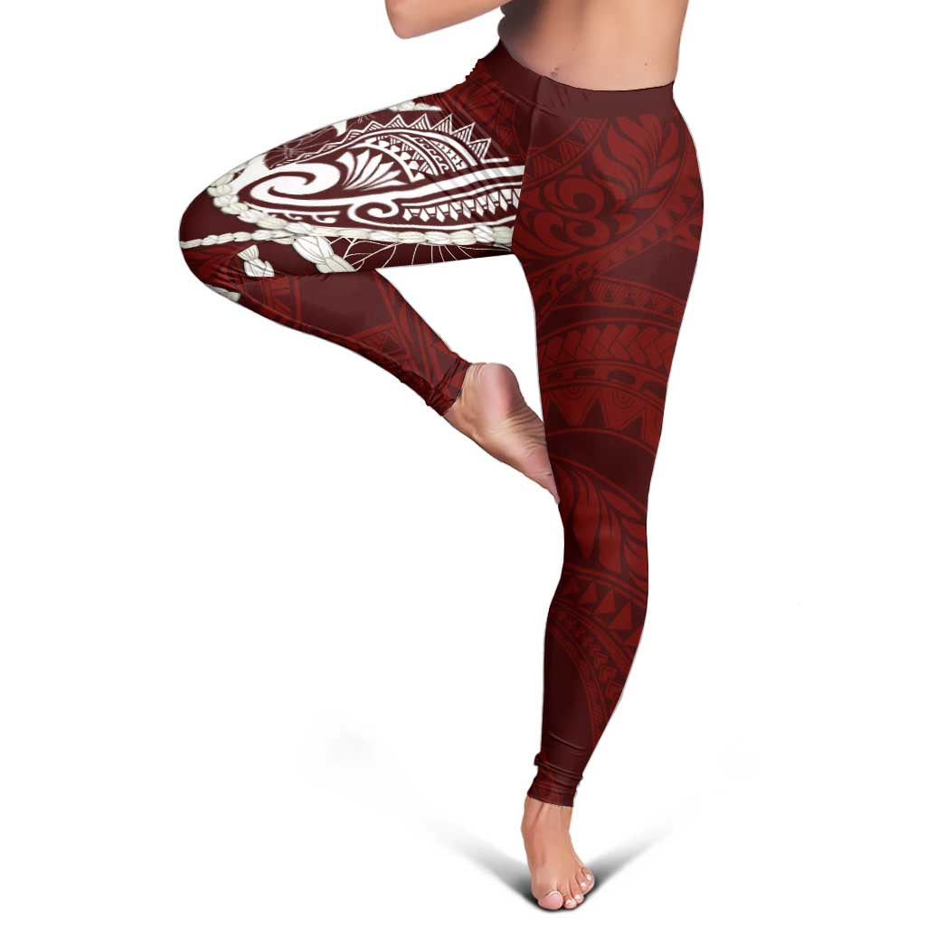 Aloha Hawaii Kalo Pikake Lei Leggings Chest Tattoo Oxblood Hawaiian Pattern LT14 - Polynesian Pride