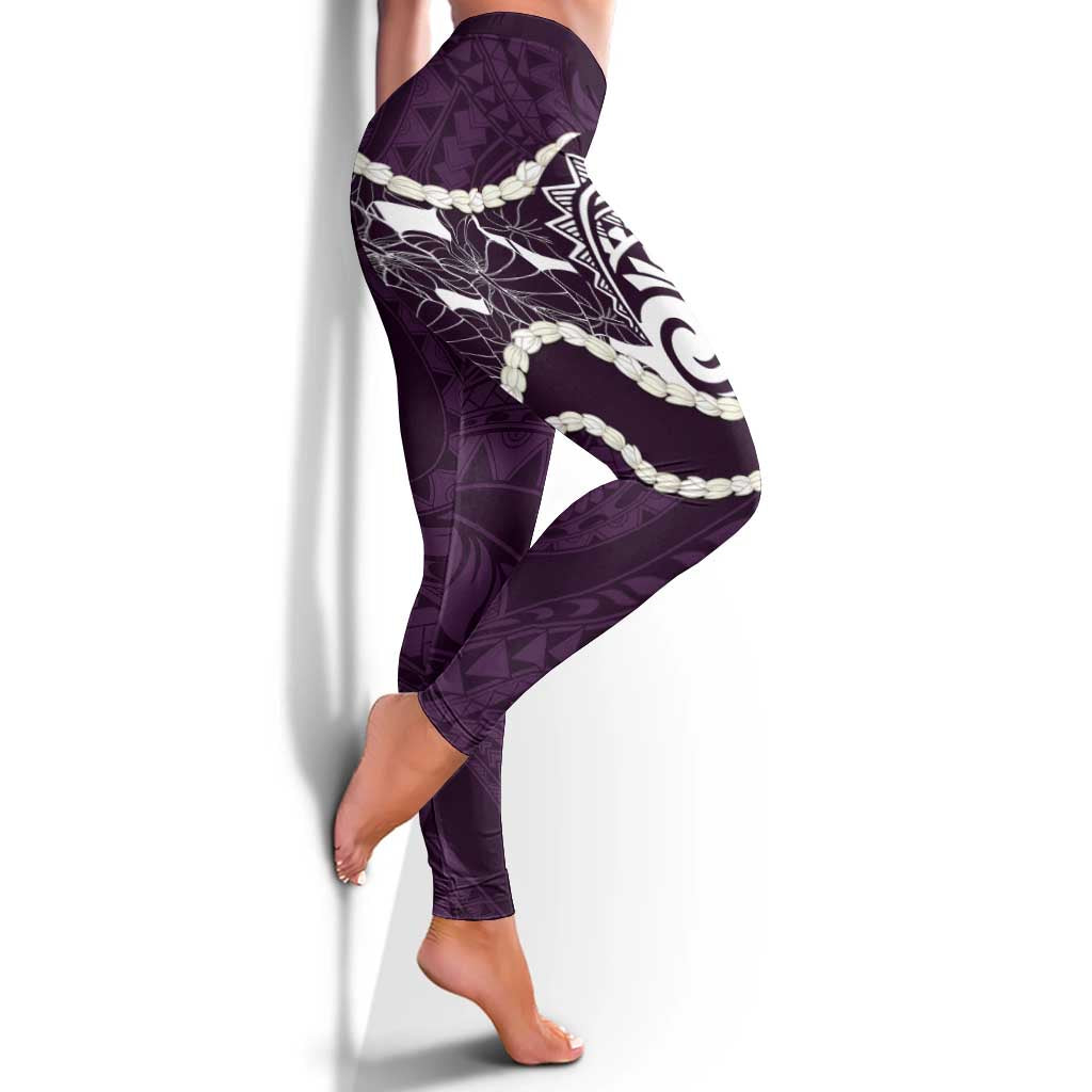 Aloha Hawaii Kalo Pikake Lei Leggings Chest Tattoo Purple Hawaiian Pattern LT14 - Polynesian Pride