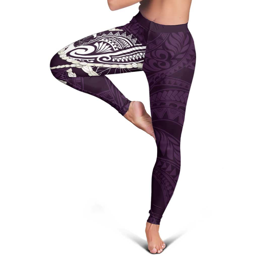 Aloha Hawaii Kalo Pikake Lei Leggings Chest Tattoo Purple Hawaiian Pattern LT14 - Polynesian Pride