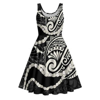 Aloha Hawaii Kalo Pikake Lei Midi Dress Chest Tattoo Black Hawaiian Pattern LT14 Black - Polynesian Pride