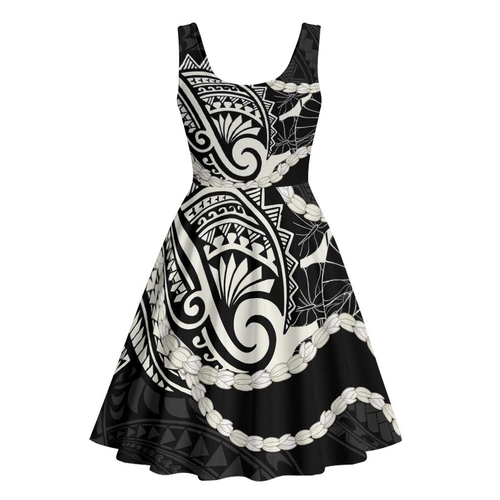 Aloha Hawaii Kalo Pikake Lei Midi Dress Chest Tattoo Black Hawaiian Pattern LT14 - Polynesian Pride