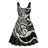 Aloha Hawaii Kalo Pikake Lei Midi Dress Chest Tattoo Black Hawaiian Pattern LT14 - Polynesian Pride