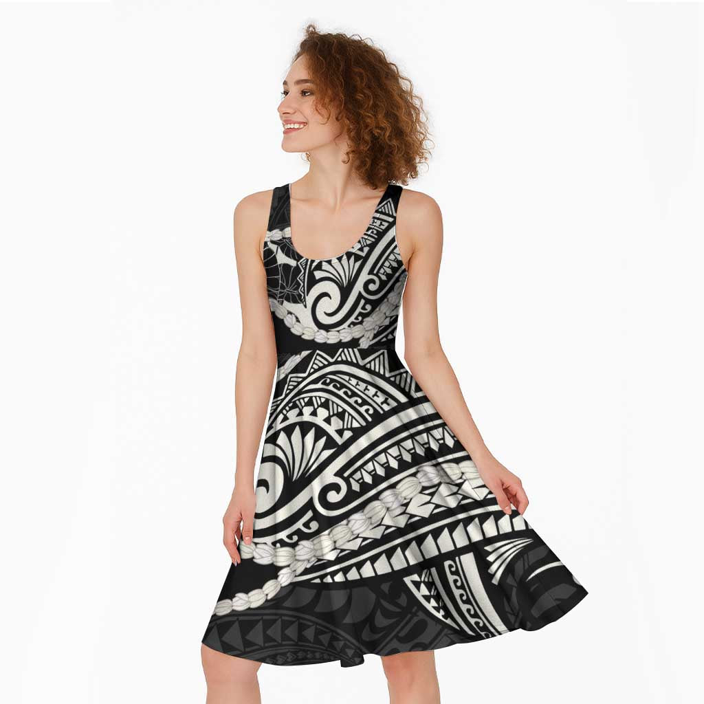Aloha Hawaii Kalo Pikake Lei Midi Dress Chest Tattoo Black Hawaiian Pattern LT14 - Polynesian Pride