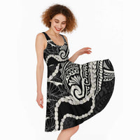 Aloha Hawaii Kalo Pikake Lei Midi Dress Chest Tattoo Black Hawaiian Pattern LT14 - Polynesian Pride