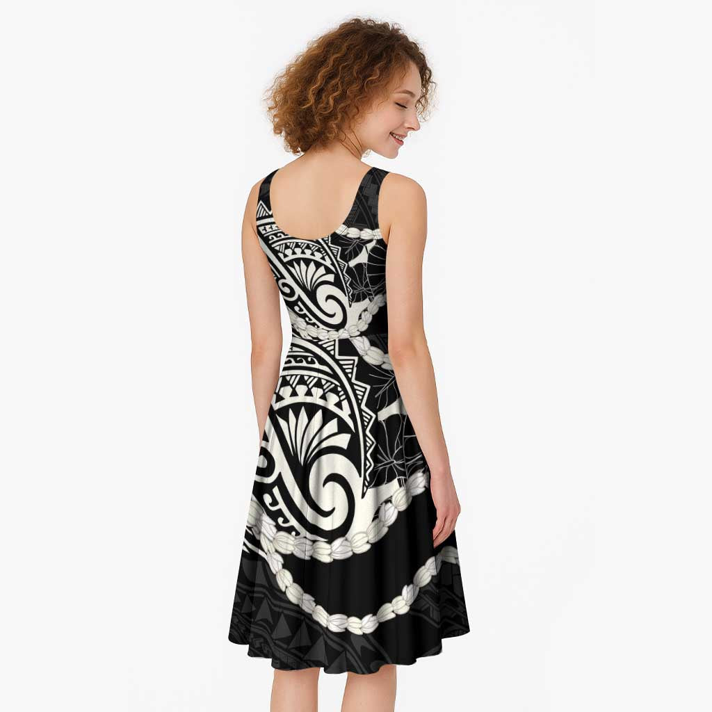 Aloha Hawaii Kalo Pikake Lei Midi Dress Chest Tattoo Black Hawaiian Pattern LT14 - Polynesian Pride