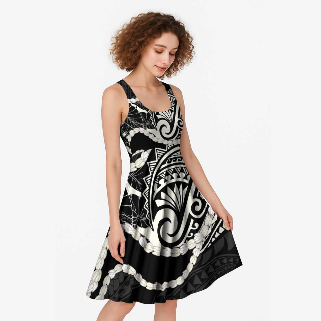 Aloha Hawaii Kalo Pikake Lei Midi Dress Chest Tattoo Black Hawaiian Pattern LT14 - Polynesian Pride
