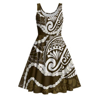 Aloha Hawaii Kalo Pikake Lei Midi Dress Chest Tattoo Gold Hawaiian Pattern LT14 Gold - Polynesian Pride