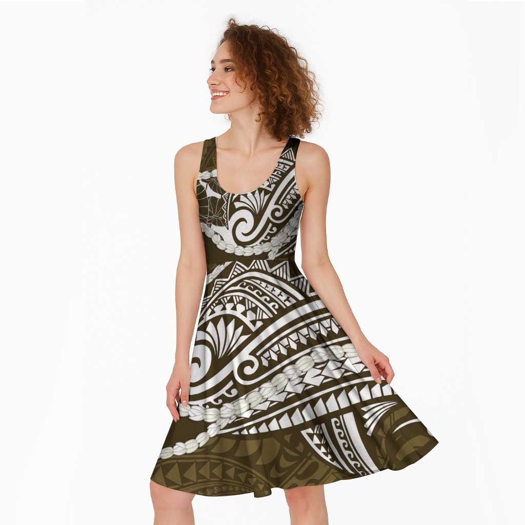 Aloha Hawaii Kalo Pikake Lei Midi Dress Chest Tattoo Gold Hawaiian Pattern LT14 - Polynesian Pride