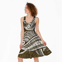 Aloha Hawaii Kalo Pikake Lei Midi Dress Chest Tattoo Gold Hawaiian Pattern LT14 - Polynesian Pride