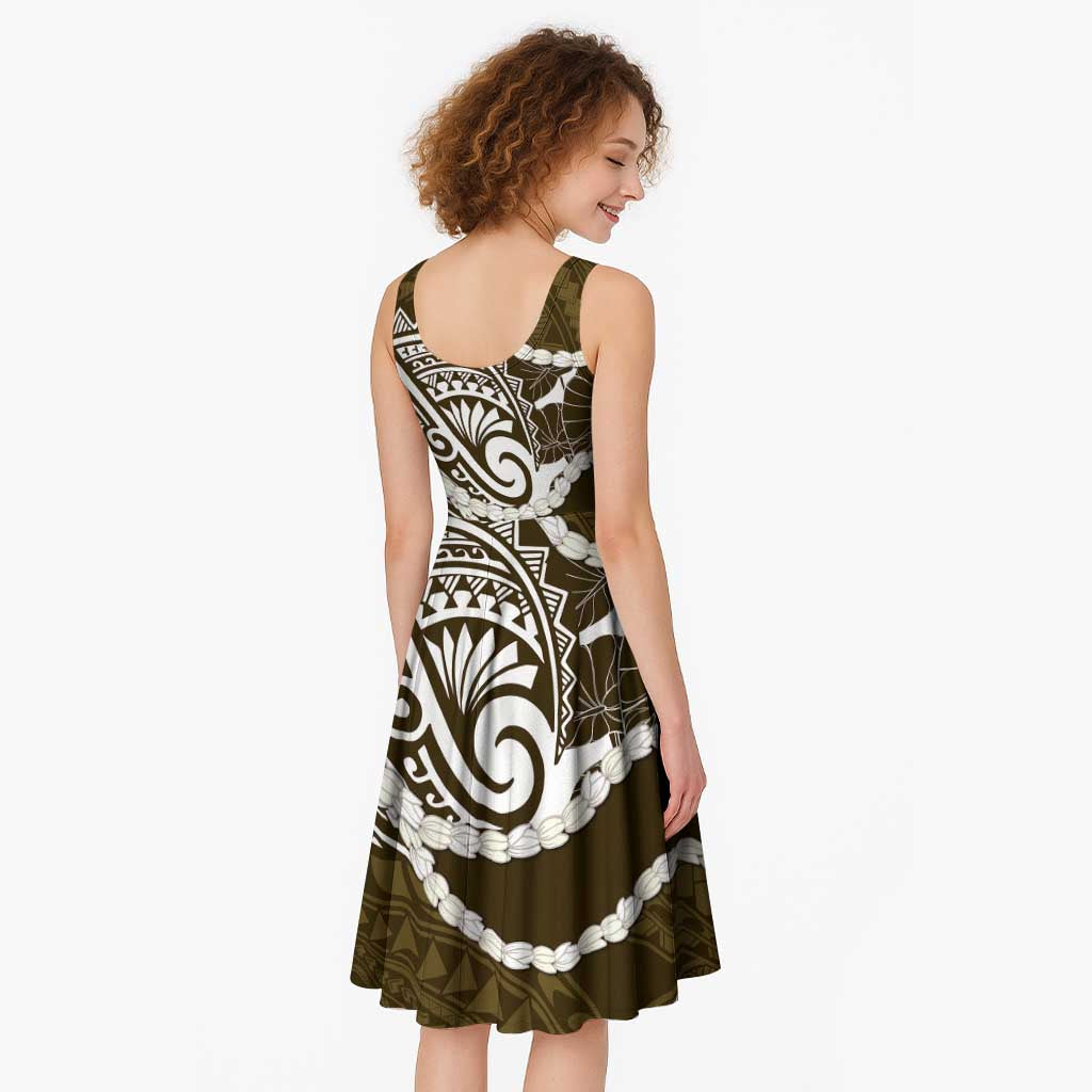 Aloha Hawaii Kalo Pikake Lei Midi Dress Chest Tattoo Gold Hawaiian Pattern LT14 - Polynesian Pride