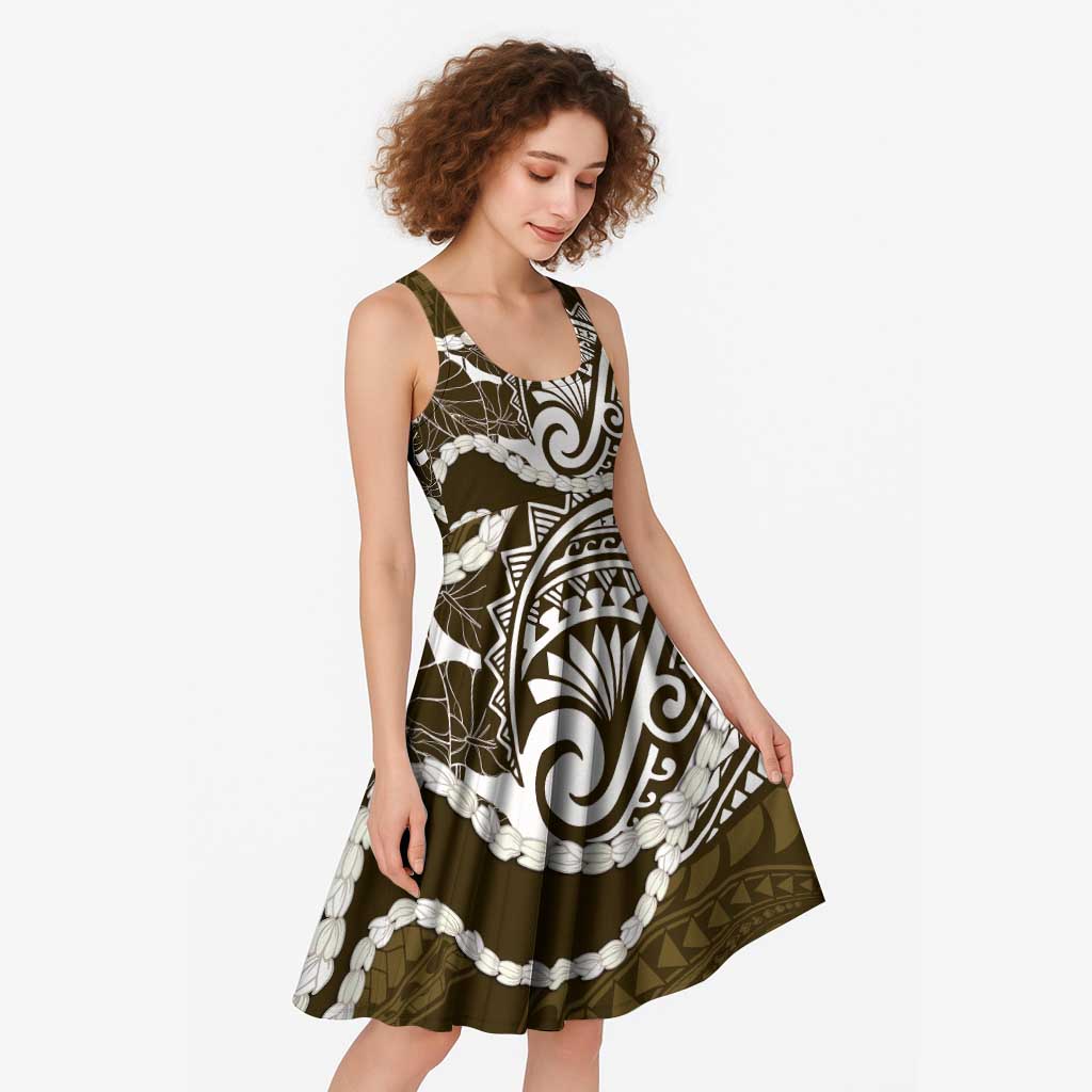 Aloha Hawaii Kalo Pikake Lei Midi Dress Chest Tattoo Gold Hawaiian Pattern LT14 - Polynesian Pride