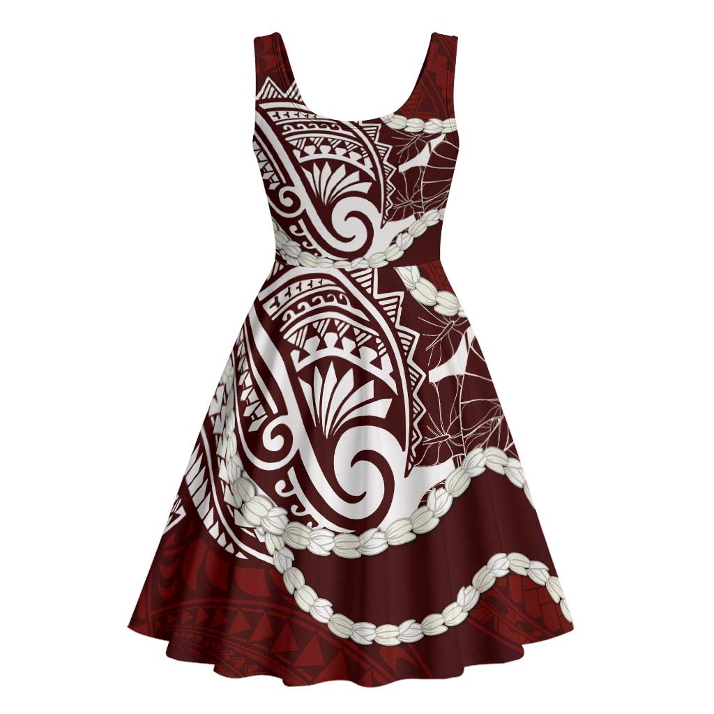 Aloha Hawaii Kalo Pikake Lei Midi Dress Chest Tattoo Oxblood Hawaiian Pattern LT14 - Polynesian Pride