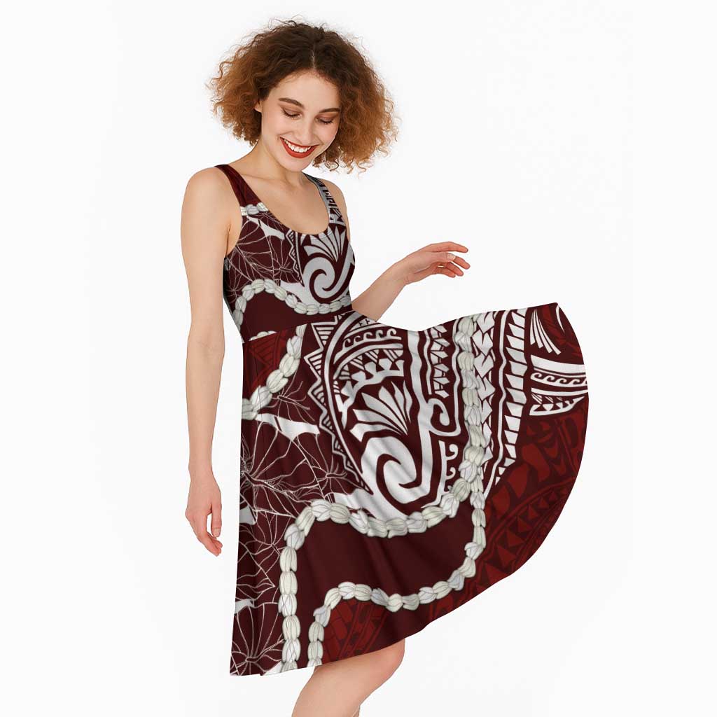 Aloha Hawaii Kalo Pikake Lei Midi Dress Chest Tattoo Oxblood Hawaiian Pattern LT14 - Polynesian Pride