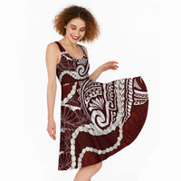 Aloha Hawaii Kalo Pikake Lei Midi Dress Chest Tattoo Oxblood Hawaiian Pattern LT14 - Polynesian Pride