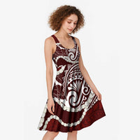 Aloha Hawaii Kalo Pikake Lei Midi Dress Chest Tattoo Oxblood Hawaiian Pattern LT14 - Polynesian Pride