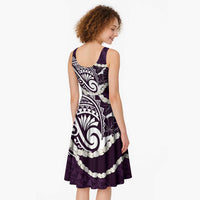 Aloha Hawaii Kalo Pikake Lei Midi Dress Chest Tattoo Purple Hawaiian Pattern