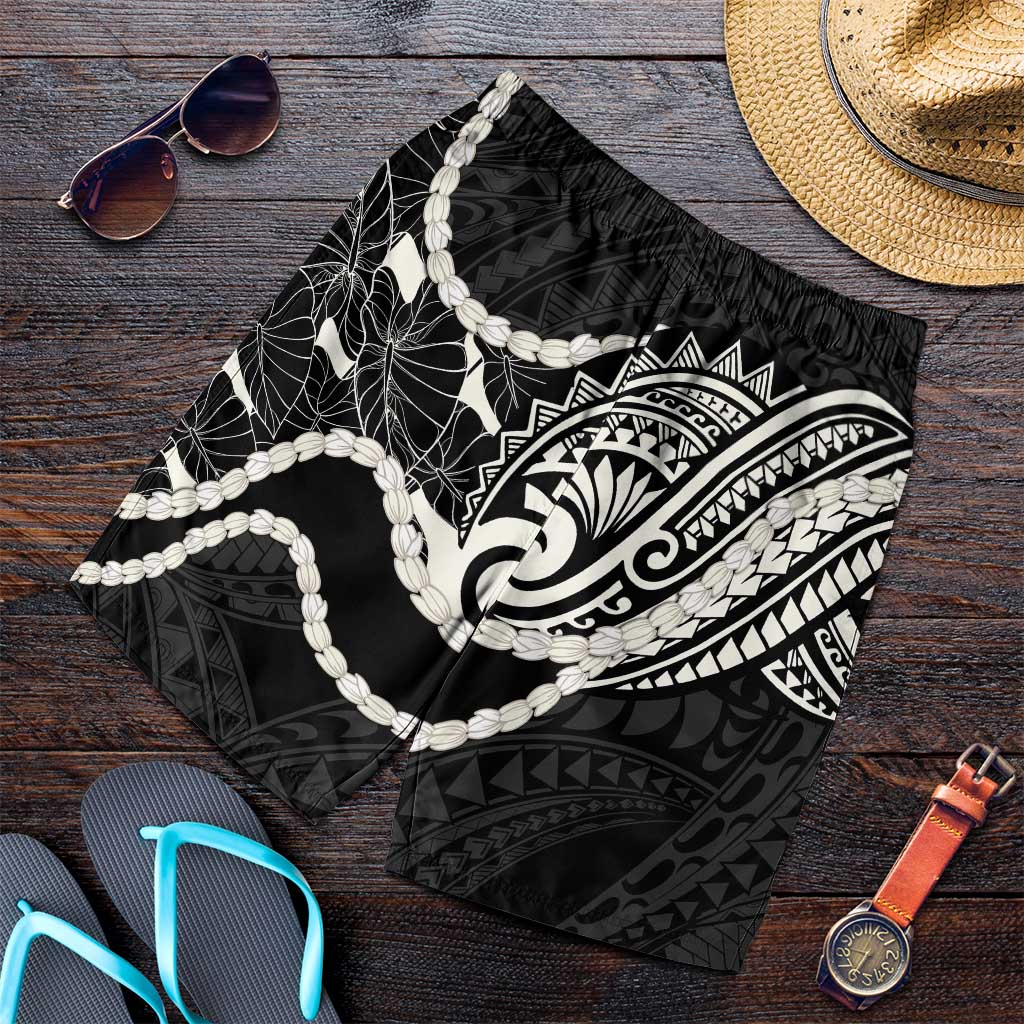 Aloha Hawaii Kalo Pikake Lei Shorts for Men Chest Tattoo Black Hawaiian Pattern LT14 Black - Polynesian Pride