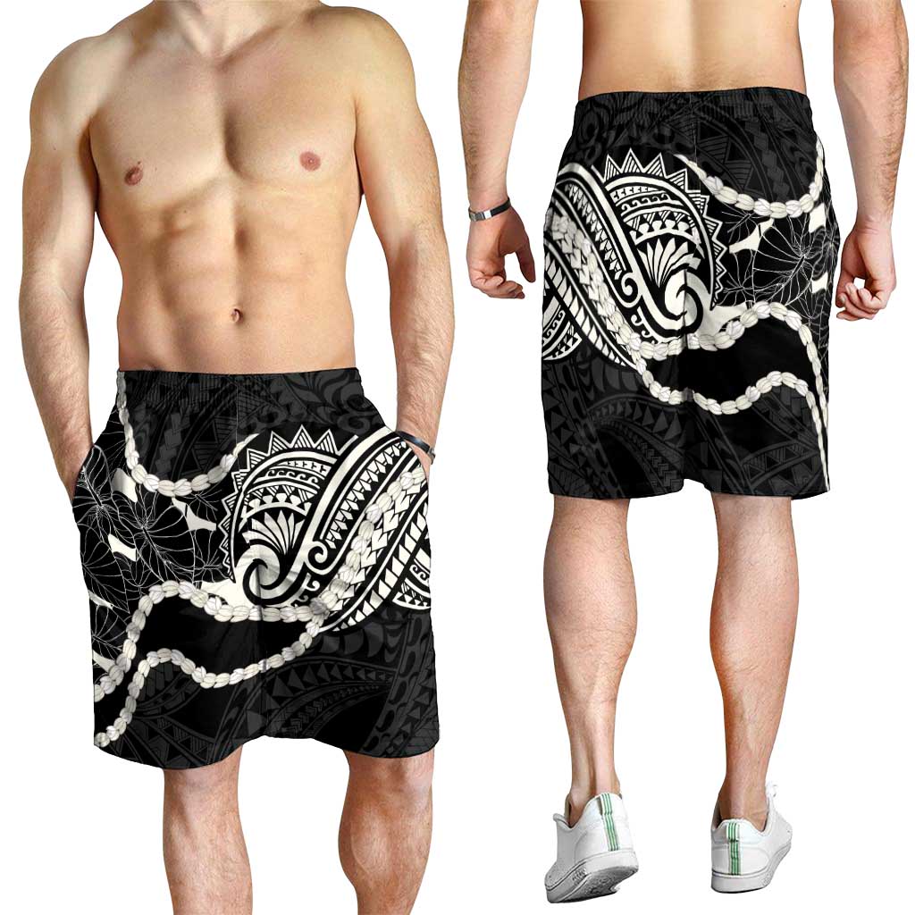 Aloha Hawaii Kalo Pikake Lei Shorts for Men Chest Tattoo Black Hawaiian Pattern LT14 - Polynesian Pride