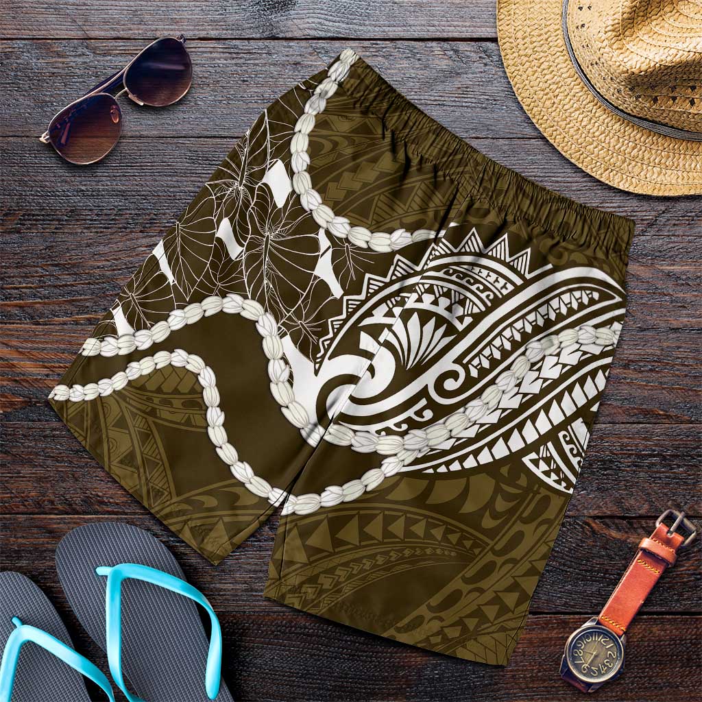 Aloha Hawaii Kalo Pikake Lei Shorts for Men Chest Tattoo Gold Hawaiian Pattern