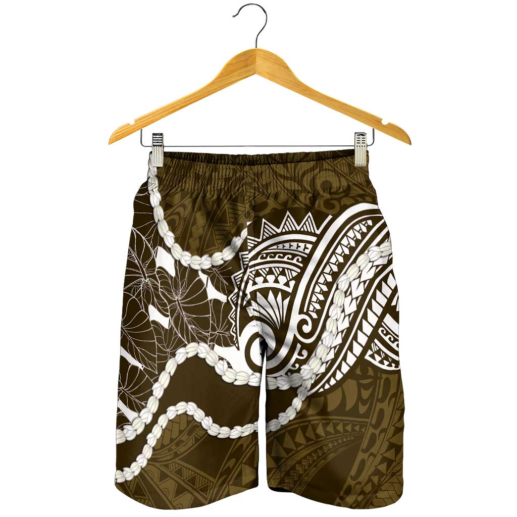 Aloha Hawaii Kalo Pikake Lei Shorts for Men Chest Tattoo Gold Hawaiian Pattern LT14 - Polynesian Pride