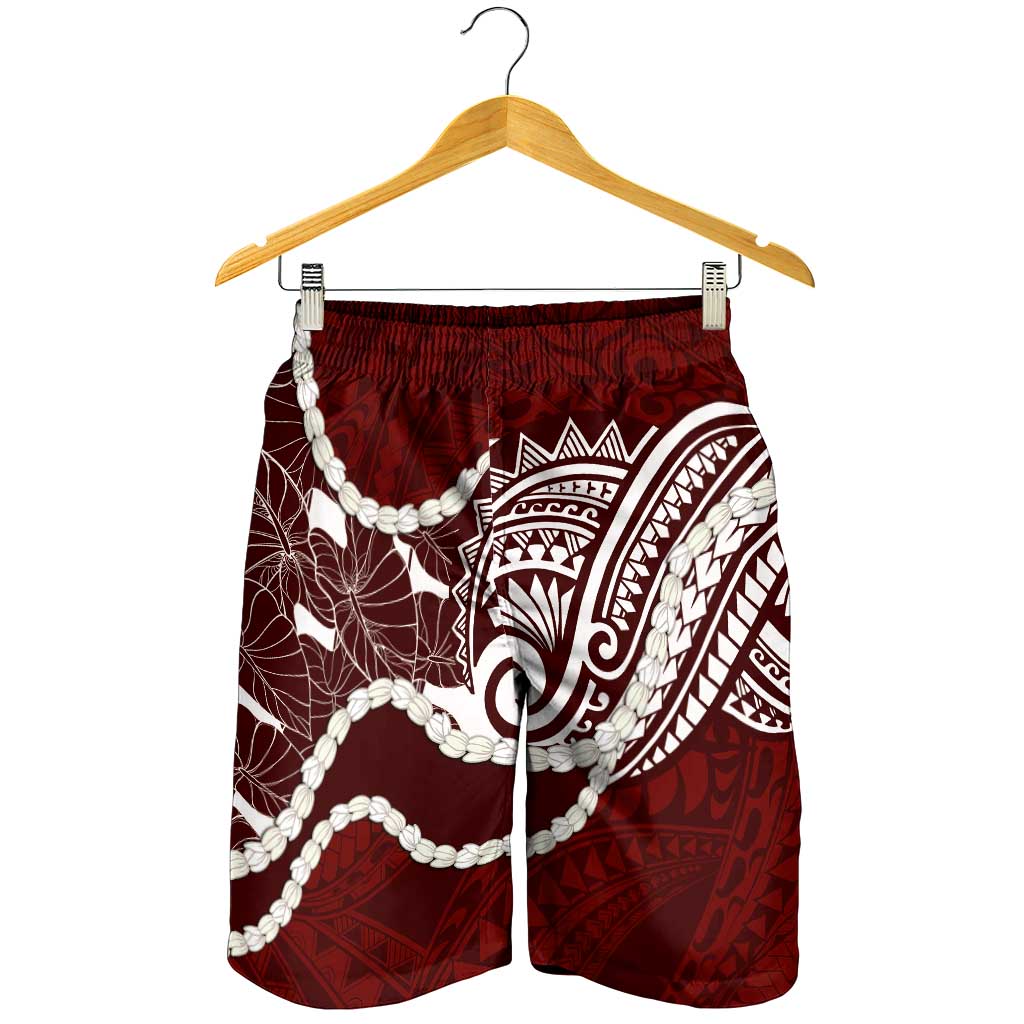 Aloha Hawaii Kalo Pikake Lei Shorts for Men Chest Tattoo Oxblood Hawaiian Pattern LT14 - Polynesian Pride