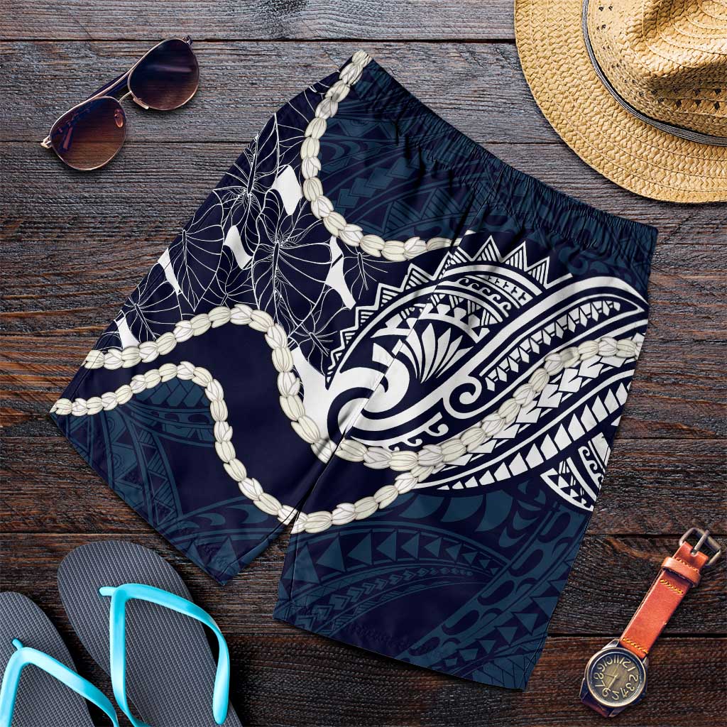 Aloha Hawaii Kalo Pikake Lei Shorts for Men Chest Tattoo Oxford Blue Hawaiian Pattern LT14 Oxford Blue - Polynesian Pride