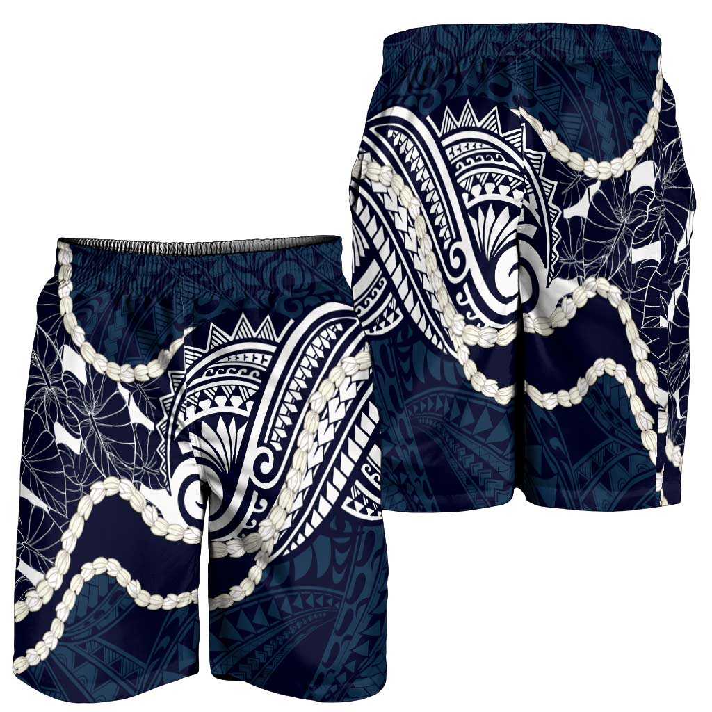 Aloha Hawaii Kalo Pikake Lei Shorts for Men Chest Tattoo Oxford Blue Hawaiian Pattern LT14 - Polynesian Pride