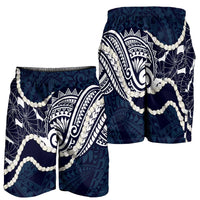 Aloha Hawaii Kalo Pikake Lei Shorts for Men Chest Tattoo Oxford Blue Hawaiian Pattern LT14 - Polynesian Pride