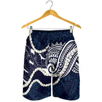 Aloha Hawaii Kalo Pikake Lei Shorts for Men Chest Tattoo Oxford Blue Hawaiian Pattern LT14 - Polynesian Pride