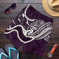 Aloha Hawaii Kalo Pikake Lei Shorts for Men Chest Tattoo Purple Hawaiian Pattern LT14 Purple - Polynesian Pride