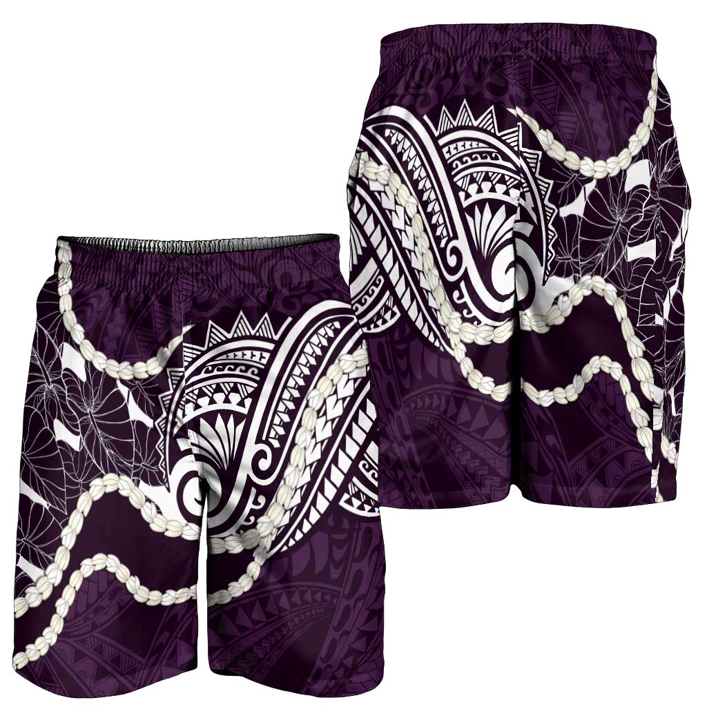 Aloha Hawaii Kalo Pikake Lei Shorts for Men Chest Tattoo Purple Hawaiian Pattern LT14 - Polynesian Pride