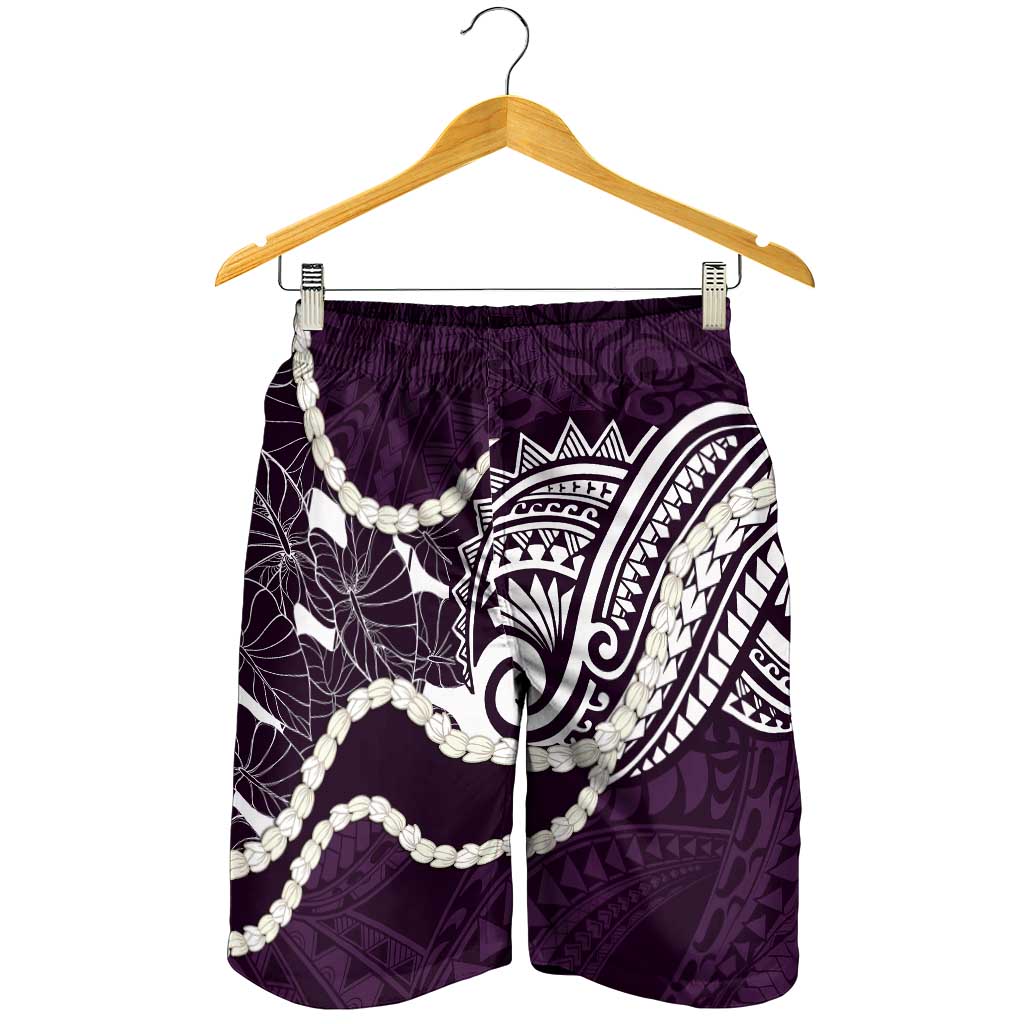 Aloha Hawaii Kalo Pikake Lei Shorts for Men Chest Tattoo Purple Hawaiian Pattern LT14 - Polynesian Pride