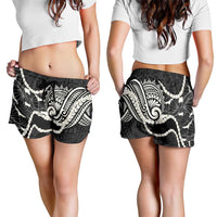Aloha Hawaii Kalo Pikake Lei Shorts for Women Chest Tattoo Black Hawaiian Pattern LT14 - Polynesian Pride