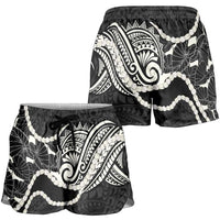Aloha Hawaii Kalo Pikake Lei Shorts for Women Chest Tattoo Black Hawaiian Pattern LT14 - Polynesian Pride