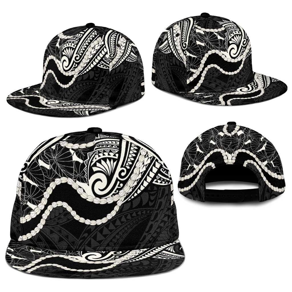 Aloha Hawaii Kalo Pikake Lei Snapback Cap Chest Tattoo Black Hawaiian Pattern LT14 - Polynesian Pride