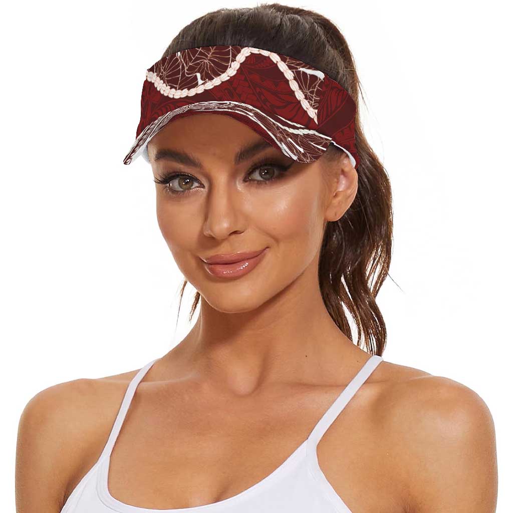 Aloha Hawaii Kalo Pikake Lei Sun Visor Cap Chest Tattoo Oxblood Hawaiian Pattern LT14 - Polynesian Pride