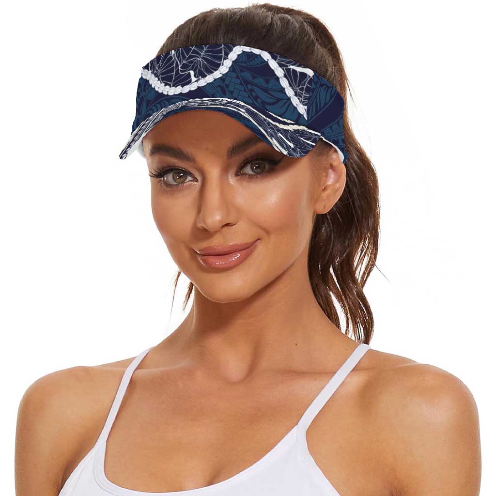 Aloha Hawaii Kalo Pikake Lei Sun Visor Cap Chest Tattoo Oxford Blue Hawaiian Pattern LT14 - Polynesian Pride