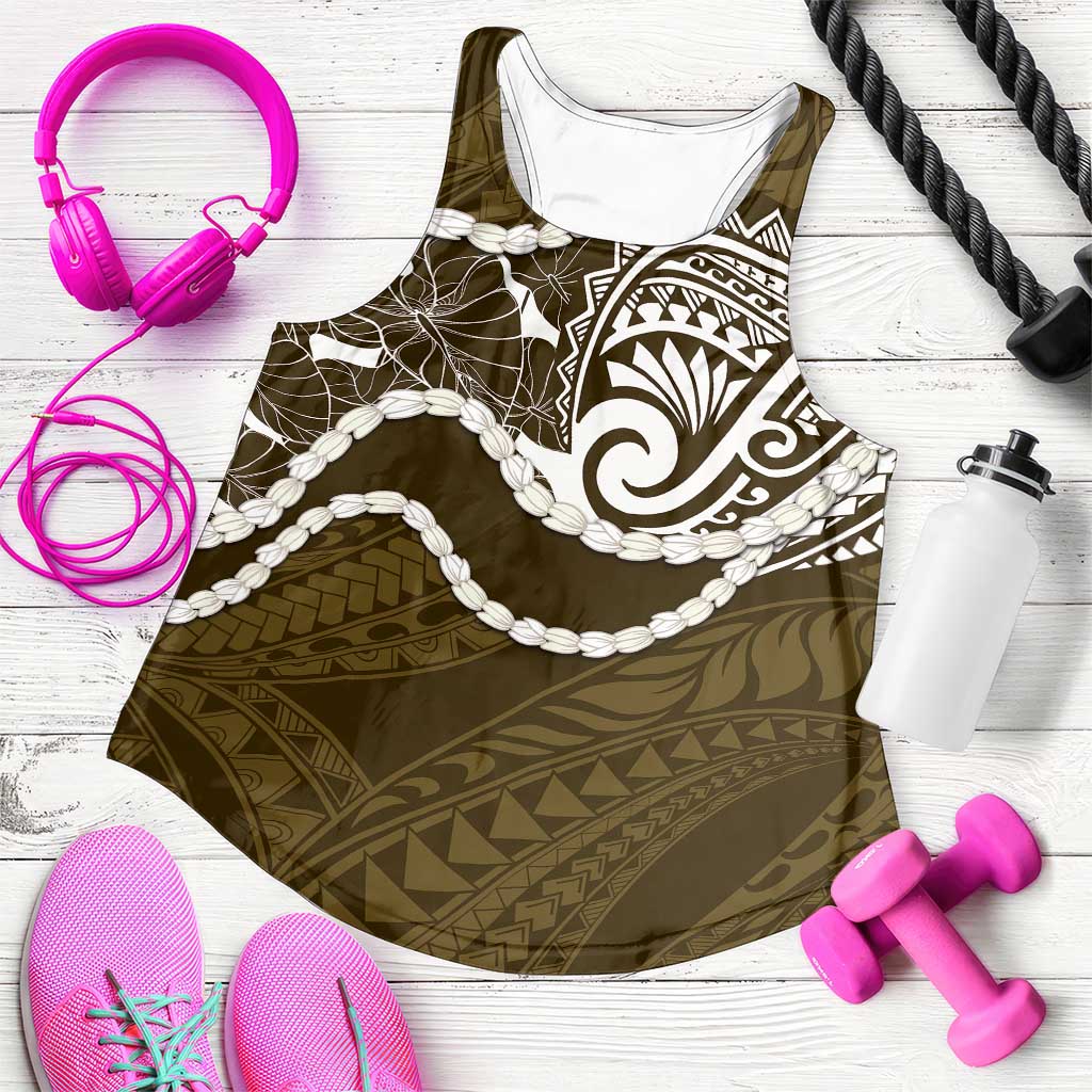 Aloha Hawaii Kalo Pikake Lei Women Racerback Tank Chest Tattoo Gold Hawaiian Pattern LT14 Gold - Polynesian Pride