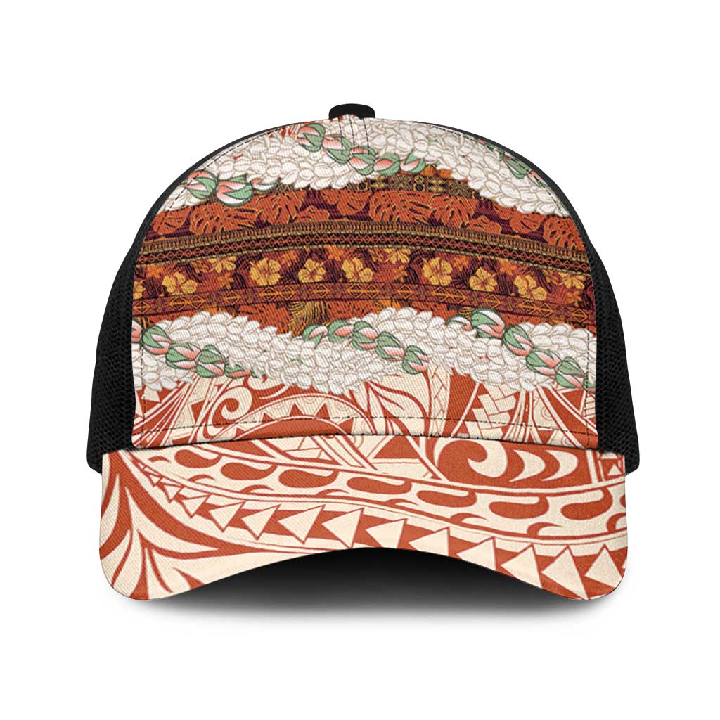 Aloha Hawaii Mikioi Lei Baseball Net Cap Cattail Red Tropical Flower Pattern - Polynesian Pride