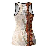 Aloha Hawaii Mikioi Lei Hollow Tank Top Beige Tropical Flower Pattern LT14 - Polynesian Pride