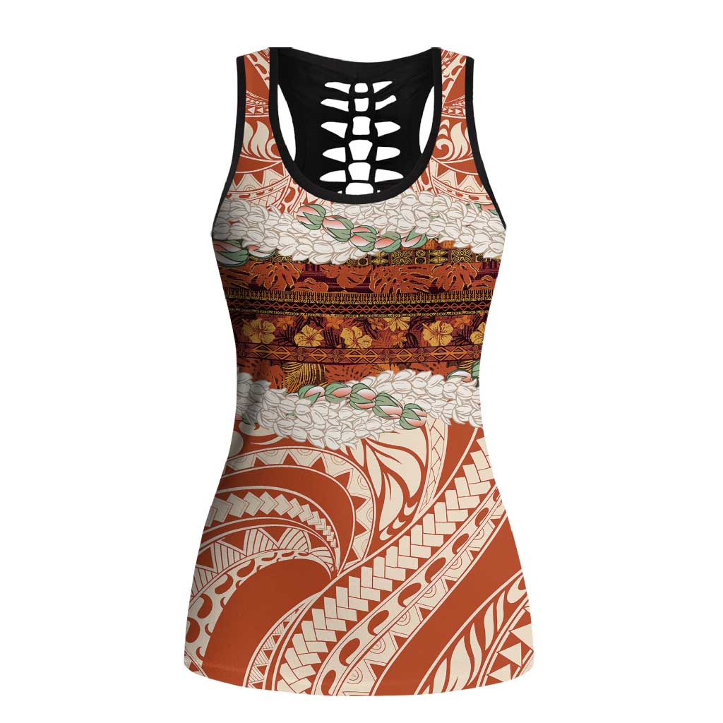 Aloha Hawaii Mikioi Lei Hollow Tank Top Cattail Red Tropical Flower Pattern LT14 Female Cattail Red - Polynesian Pride