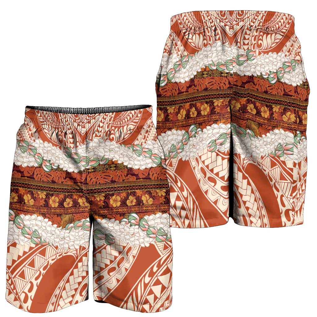 Aloha Hawaii Mikioi Lei Shorts for Men Cattail Red Tropical Flower Pattern LT14 - Polynesian Pride