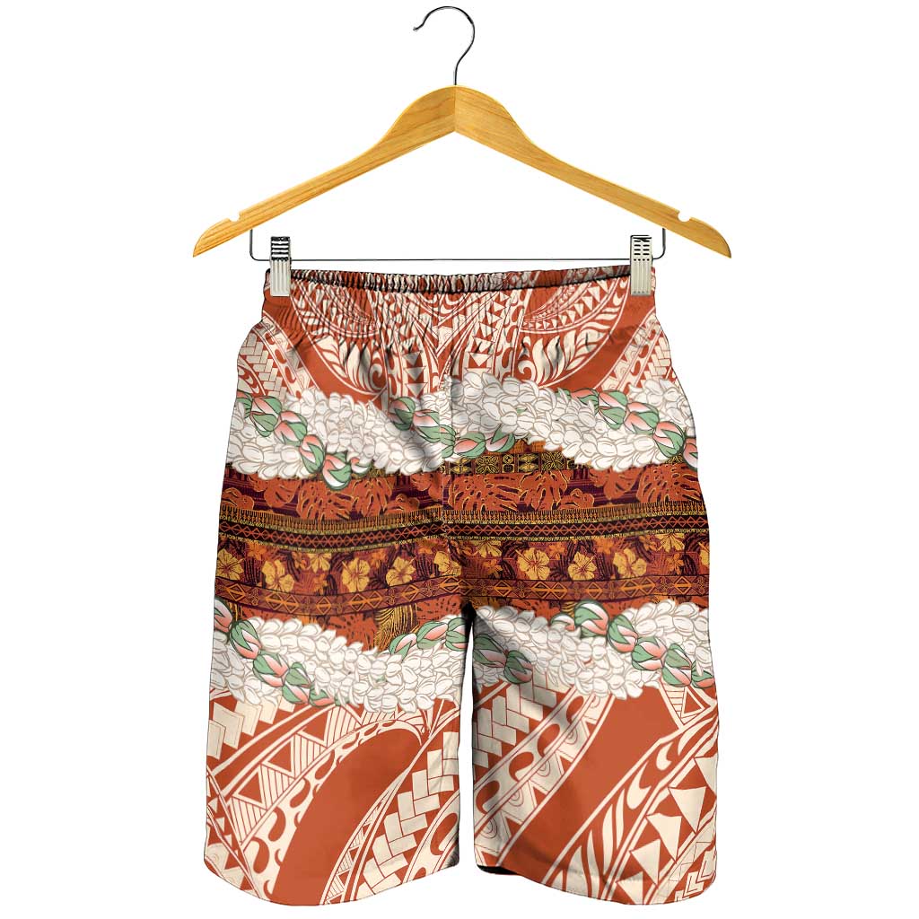 Aloha Hawaii Mikioi Lei Shorts for Men Cattail Red Tropical Flower Pattern LT14 - Polynesian Pride