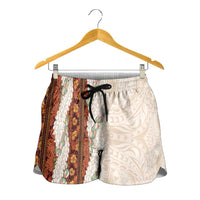 Aloha Hawaii Mikioi Lei Shorts for Women Beige Tropical Flower Pattern LT14 - Polynesian Pride
