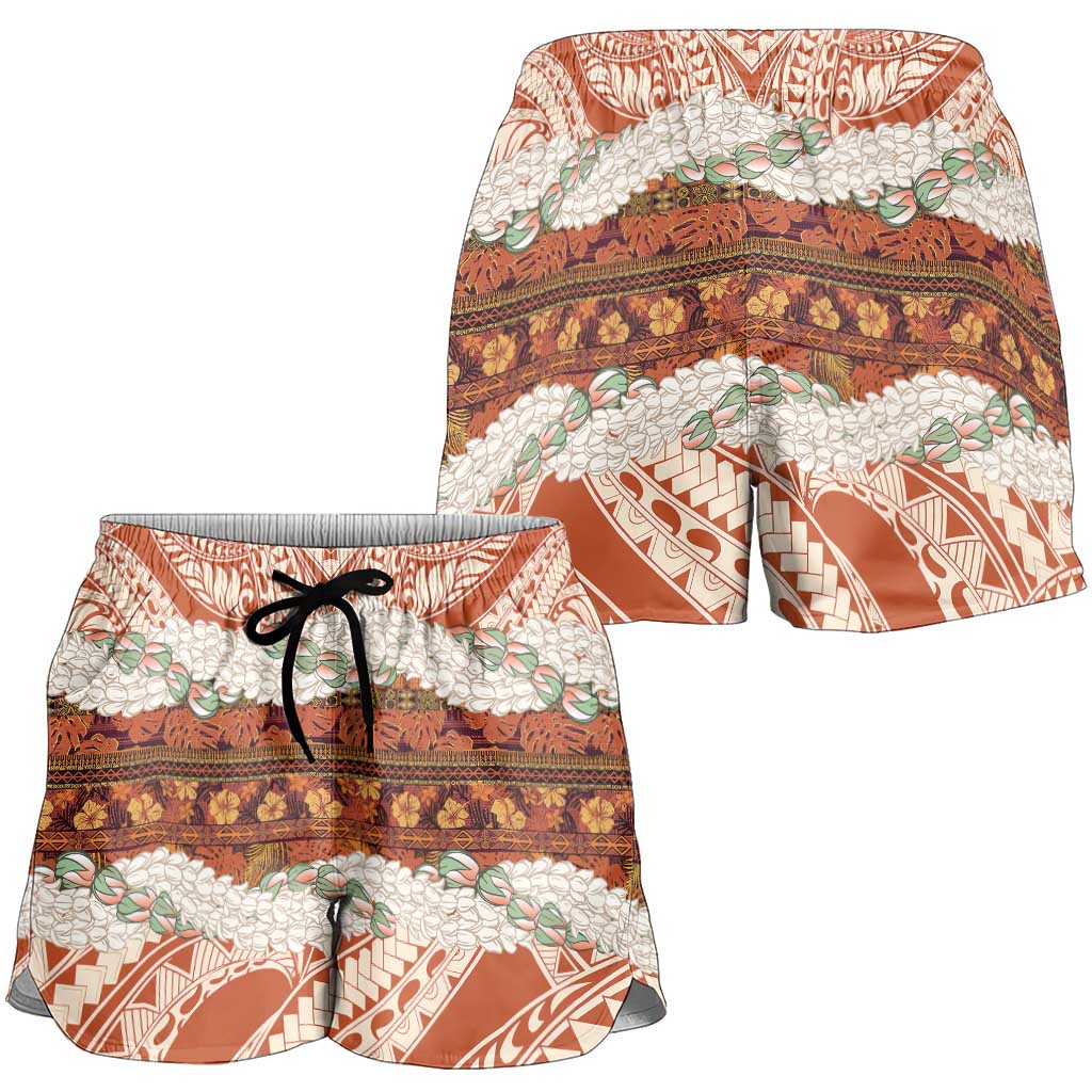 Aloha Hawaii Mikioi Lei Shorts for Women Cattail Red Tropical Flower Pattern LT14 - Polynesian Pride