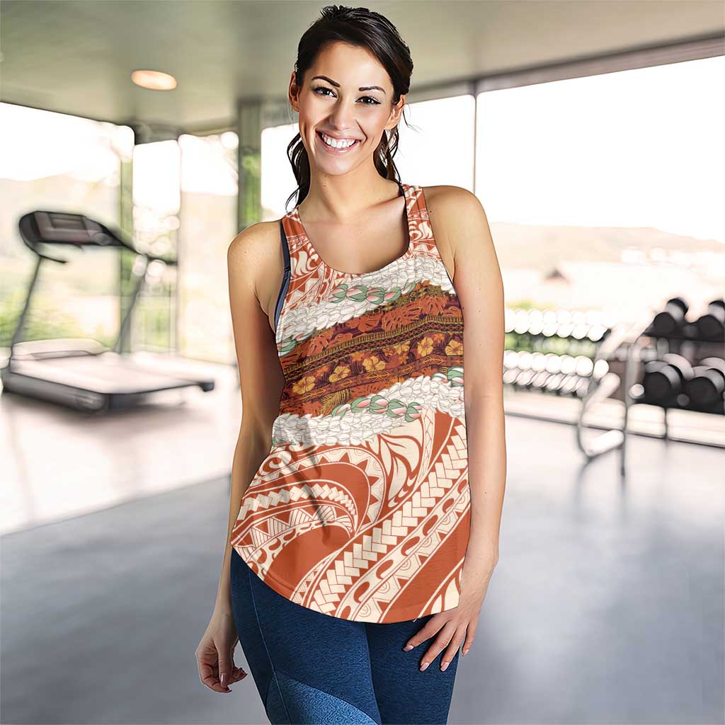 Aloha Hawaii Mikioi Lei Women Racerback Tank Cattail Red Tropical Flower Pattern - Polynesian Pride