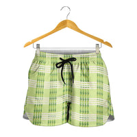 Aloha Hawaii Pakalana Pikake Lei Shorts for Women Palaka Inspired Hawaiian-plaid Pastel Green