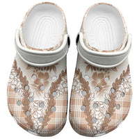 Aloha Hawaii Palaka Clogs Shoes Beige Plumeria Lei LT05 Beige - Polynesian Pride