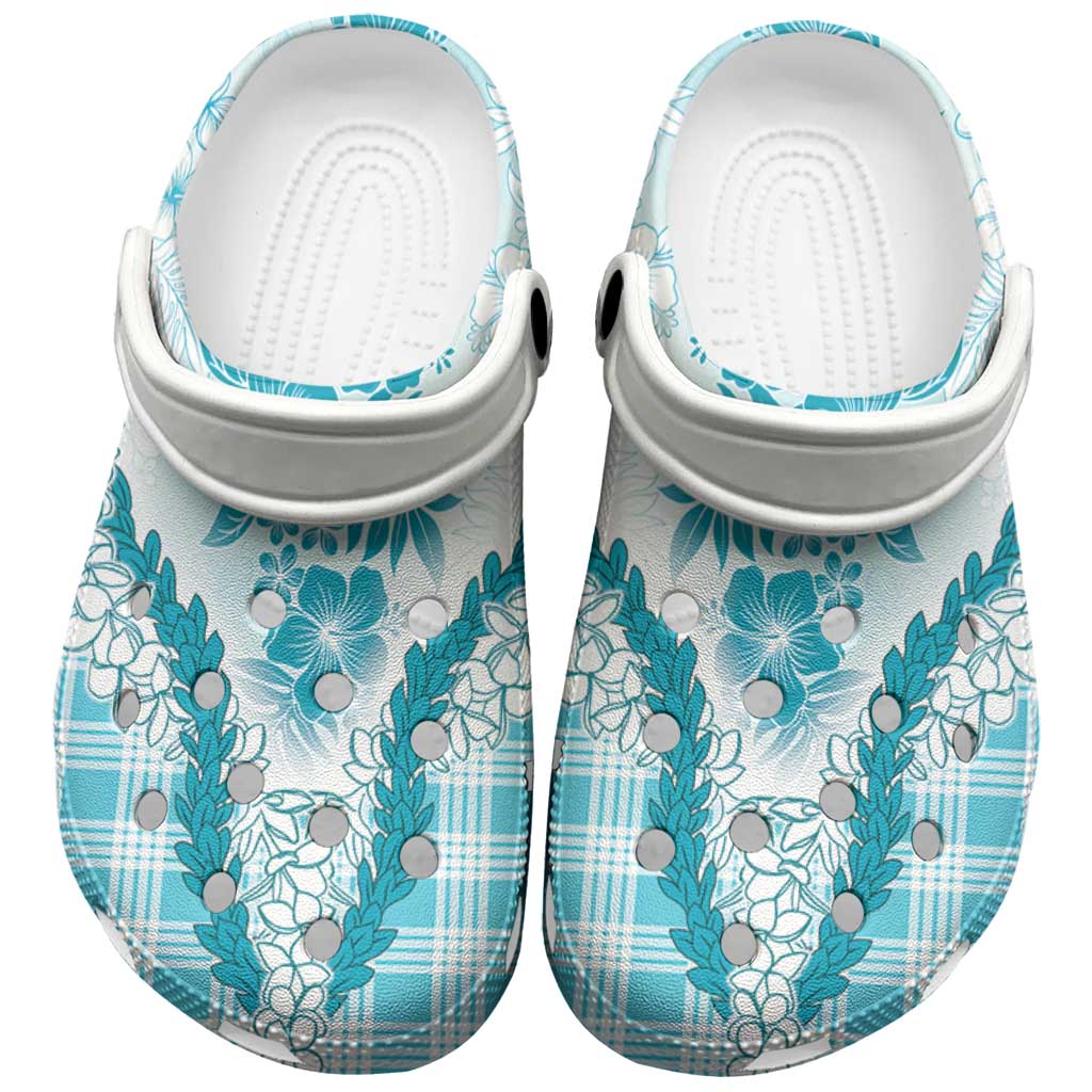 Aloha Hawaii Palaka Clogs Shoes Blue Plumeria Lei LT05 Blue - Polynesian Pride